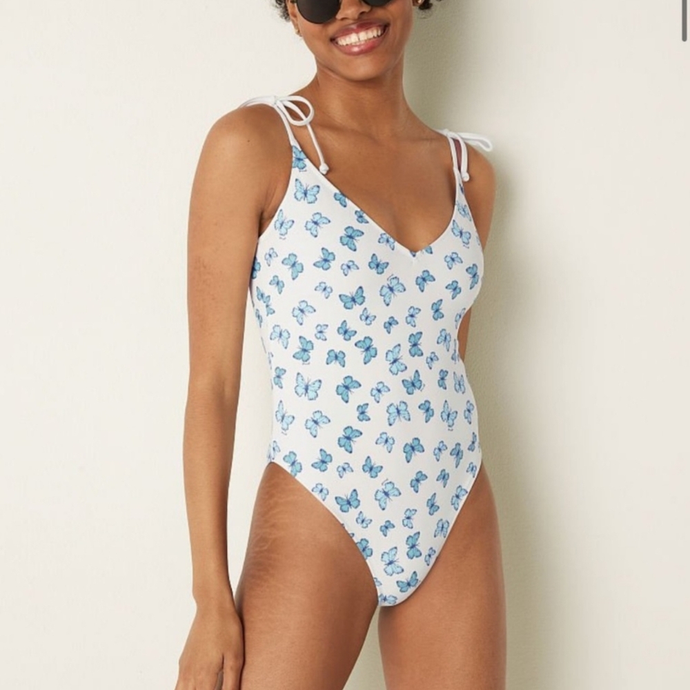 NWOT PINK One Piece Tie Strap Butterfly Swimsuit in Medium